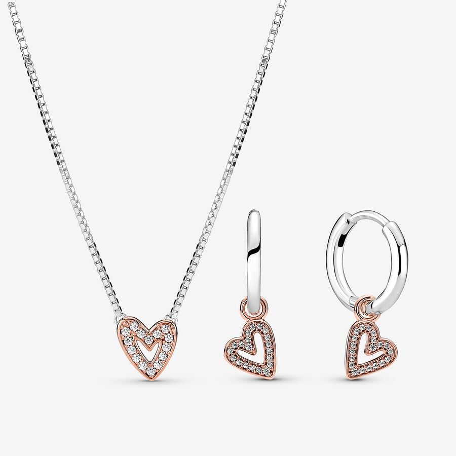Sparkling Freehand Heart Necklace and Earrings Gift Set image number 0
